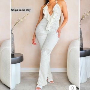 COPY - Bad Society Club Cream Textured Jumpsuit
